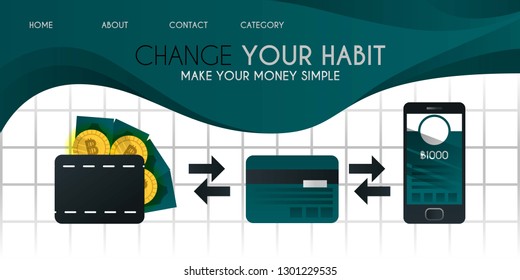 make your money and bitcoin easier with a credit or debit card and more easily with the cashless application vector illustration concept, can be use for presentation, web, banner ui ux, landing page