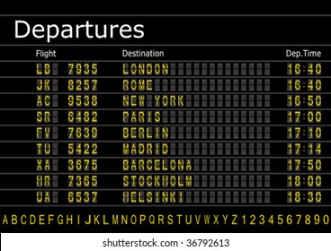 Make your own Airport Arrivals or Departures Board with spare text and numbers vector.
