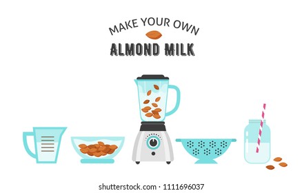 Make your own almond milk, illustration and poster design