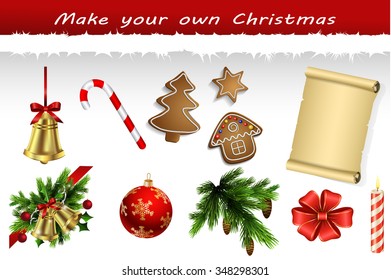Make your own Christmas. Elements for decorations in red