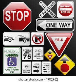 Make your own glossy glassy web 2.0 warning / danger road signs in vector form (no park; one way; rail road; stop; weight limit; buckle up; no enter; yield, stop ahead...) Part 2.