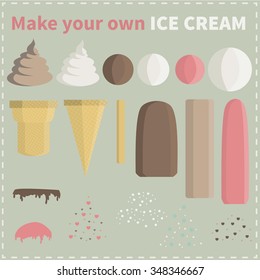  Make your own ice cream. Set of vector elements