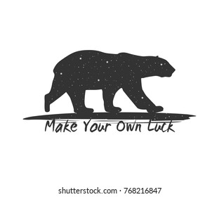 Make Your Own Luck. Typography Poster with Inspirational Quote and Bear. Vector illustration