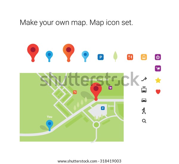 Make\
your own map! Map icon set. Red pin. Design\
element