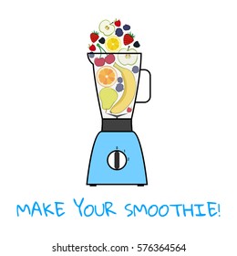 Make your own smoothie. Mix fruits. Isolated vector illustration on white background.