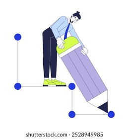 Haga su propio concepto de ilustración 2D. Exitoso dueño de negocio que planea el éxito del personaje de dibujos animados aislado en blanco. Emprendedor de startups. Gráfico de Vector plano abstracto de metáfora de ruta de Create