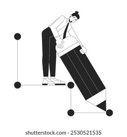 Hacer su propio camino en blanco y negro concepto de ilustración 2D. Personaje aislado de esquema de éxito de planificación de propietario de negocio exitoso. Emprendedor de startups. Create Path Metaphor Arte vectorial monocromático