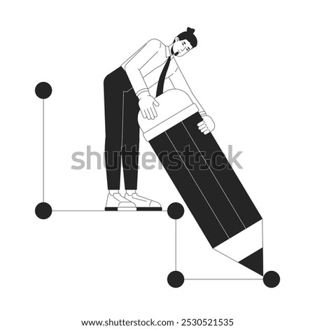 Make your own way black and white 2D illustration concept. Successful business owner planning success outline character isolated. Startup entrepreneur. Create path metaphor monochrome vector art