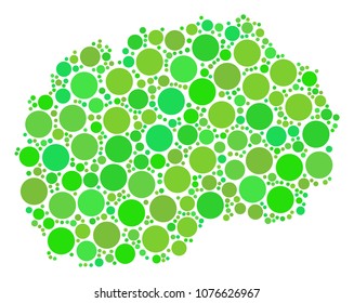 Makedonia Map composition of randomized filled circles in variable sizes and fresh green color hues. Vector circle elements are combined into makedonia map composition.