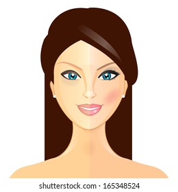 Makeover - Vector illustration of woman before and after makeup