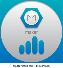 Maker. Crypto currency sign emblem monochrome with a bar graph. Use for logos, icon, print products, page, design web site and mobile app. Vector illustration.