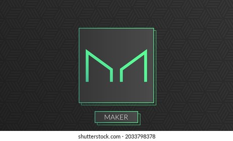 Maker cryptocurrency colorful logo isolated on dark pattern background.