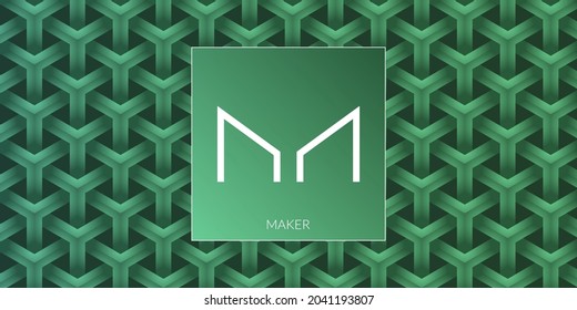 Maker cryptocurrency logo isolated on colorful volumetric pattern background.