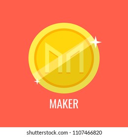 Maker gold coin icon. Sign payment symbol. Crypto currency, virtual electronik, internet money. Vector illustration.