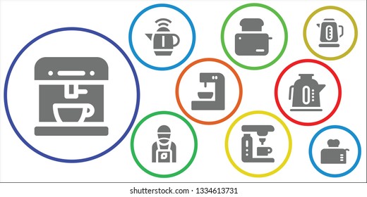maker icon set. 9 filled maker icons.  Simple modern icons about  - Coffee machine, Kettle, Toaster, Barista