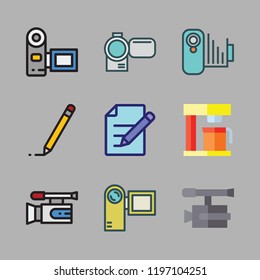 maker icon set. vector set about edit, video camera, camcorder and coffee maker icons set.