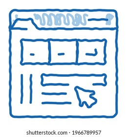 vector de icono de esbozo de carpeta de información de creador. Señal de carpeta de información de creadores de arte de línea de doodle azul dibujada a mano. ilustración de símbolo aislado