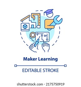 Maker learning concept icon. Hand-on activities. Trend in education abstract idea thin line illustration. Isolated outline drawing. Editable stroke. Arial, Myriad Pro-Bold fonts used