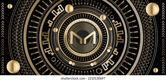 Maker MKR crypto coin luxury golden ornamental vector background illustration