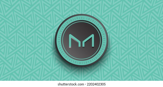 Maker (MKR) Crypto Coin Token Vector Illustration. Virtual Currency Symbol Banner And Background