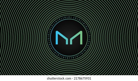 Maker (MKR) Crypto Currency Coin Logo Banner. Line Art Financial Technology Concept Vector Illustration Background.