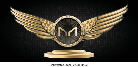 Maker (MKR) crypto currency logo and coin vector illustration banner. Blockchain based cryptocurrency technology background. 