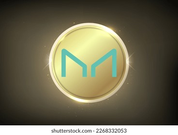 Maker (MKR)  Crypto logo banner .Maker (MKR) cryptocurrency golden coin symbol  isolated on golden background