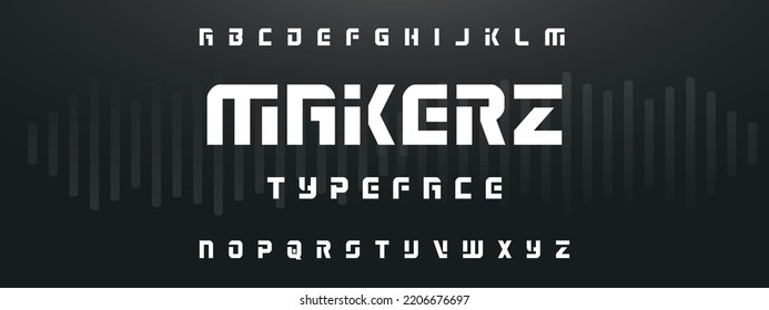 MAKERZ Sports minimal tech font letter set. Luxury vector typeface for company. Modern gaming fonts logo design.