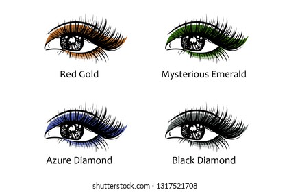 Makeup abstract eye collection. Eyelash extension. Eye icon. Flat design - Vector