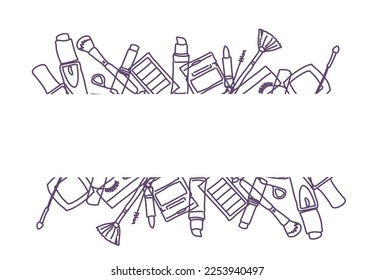 Makeup artist banner. Hand draw  doodle style. Vector template. Business concept. Vector