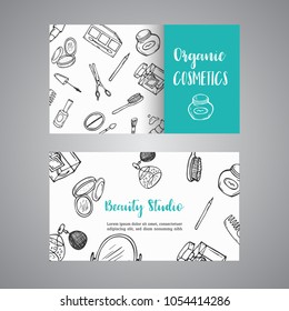 Makeup artist business card. Advert for shop, beauty salon. Vector illustration