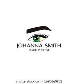 Makeup artist business card, makeup artist banner. Vector drawing. Eye and eyebrow makeup. Business concept.