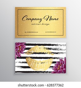 Makeup artist business card. Business cards template with pink lips print. Design Templates for Brochures, Flyers, Mobile Technologies and Online Services