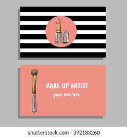 Make-up artist business card. Hand-drawn elementss. 