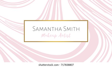 Makeup artist Business card with pink marble texture. Abstract modern background. Vector template for card, invitation, business, vip, flyer, logo, brochure