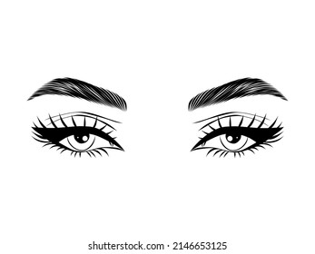 Makeup artist business card template. Vector hand drawn illustration of colorful female eyes. Concept for beauty salon, cosmetic label, visage and makeup.
