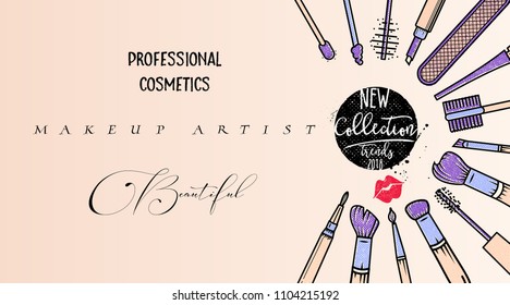 Makeup artist business card. Vector template.