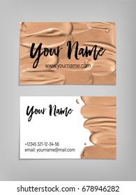 Makeup artist business card. Vector template with liquid foundation. Fashion and beauty background. Template Vector.