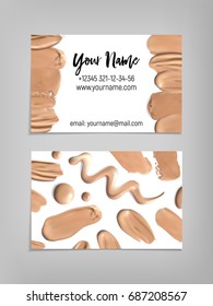 Makeup artist business card. Vector template with liquid foundation. Fashion and beauty background. Template Vector.