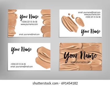 Makeup artist business card. Vector template with liquid foundation. Fashion and beauty background. Template Vector.