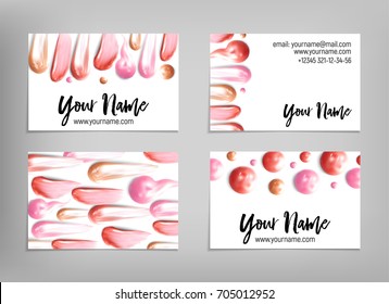 Makeup artist business card. Vector template with lipstick and ip gloss smears. Fashion and beauty background. Template Vector.