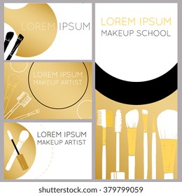 Makeup artist business cards and flyer/banner/poster template in modern style with sketch elements, vector illustration.