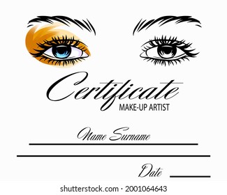Make-up artist certificate template beauty and fashion salon vector card woman eyes black and white  svg