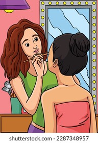 Makeup Artist Colored Cartoon Illustration