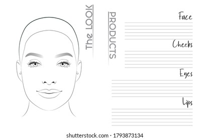 Makeup Artist Face Chart Blank Template. Vector Illustration