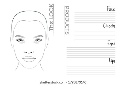 Makeup Artist Face Chart Blank Template. Vector Illustration