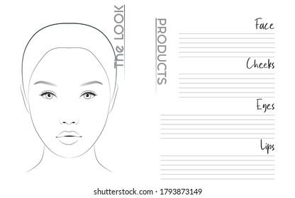 Makeup Artist Face Chart Blank Template. Vector Illustration