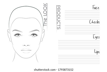 Makeup Artist Face Chart Blank Template. Vector Illustration