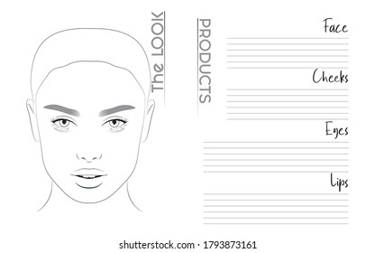 Makeup Artist Face Chart Blank Template. Vector Illustration