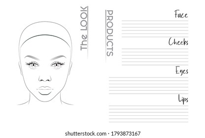 Makeup Artist Face Chart Blank Template. Vector Illustration